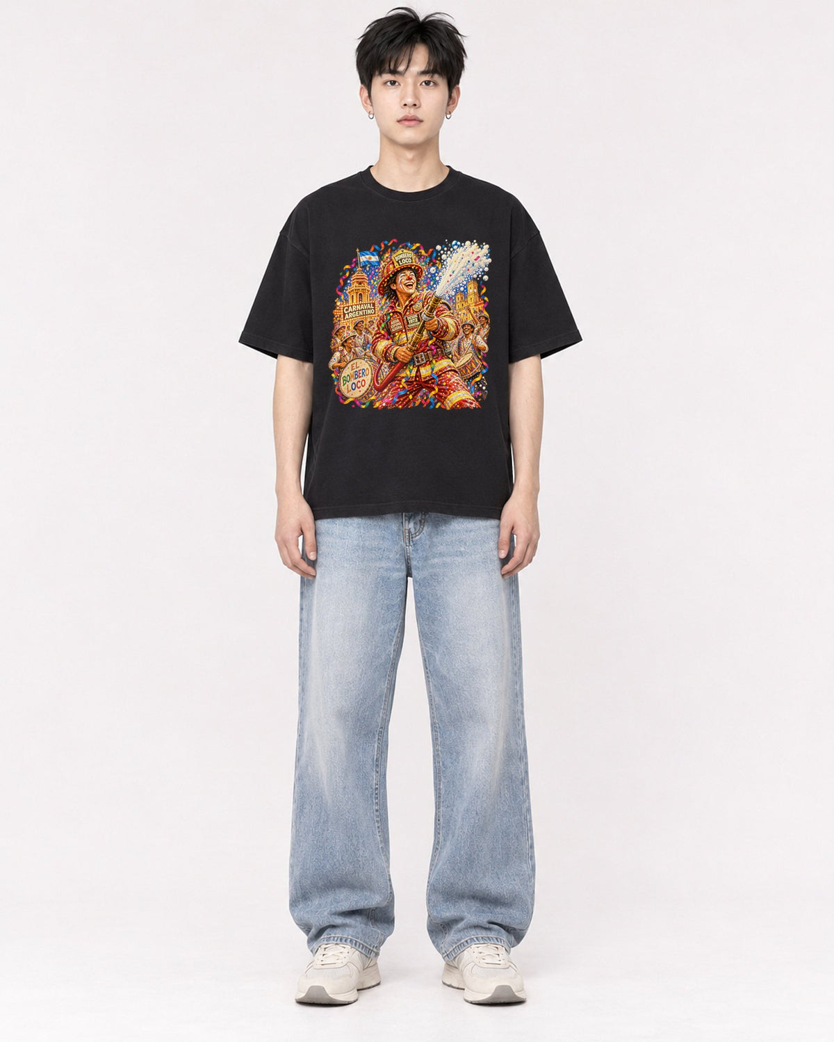 Mockup Boxy Heavyweight Tee Black male full-body 01