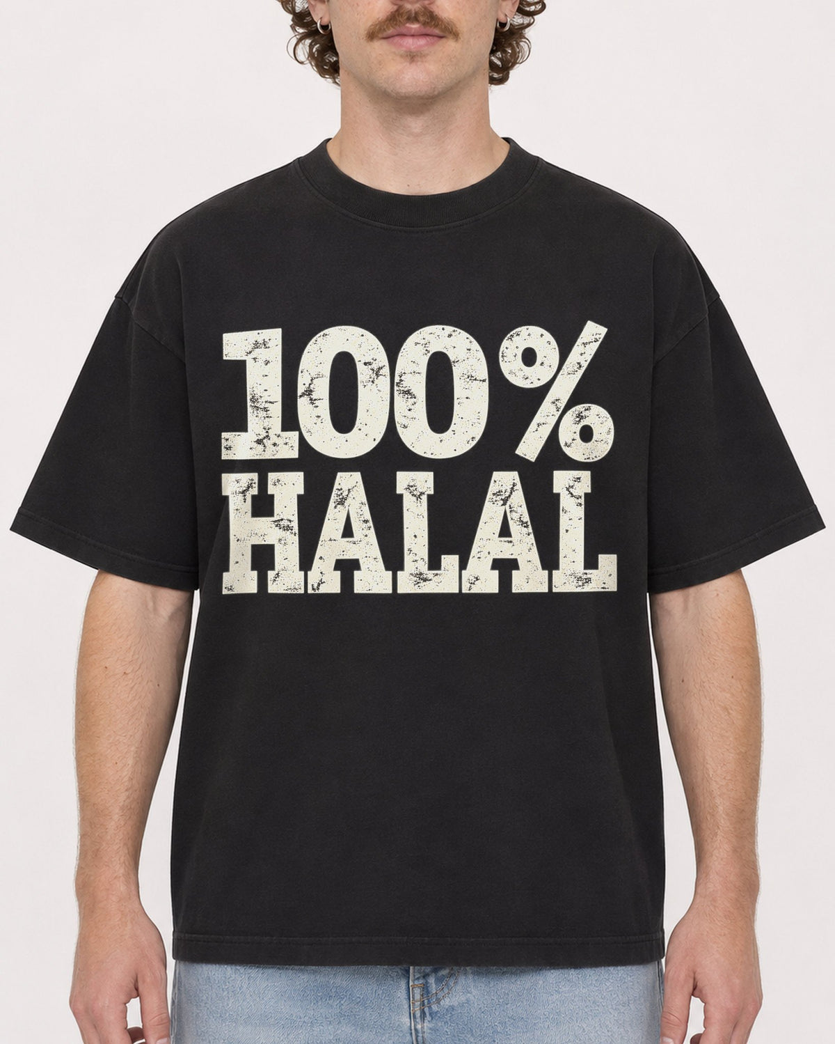 Mockup Boxy Heavyweight Tee Black male close-up 09