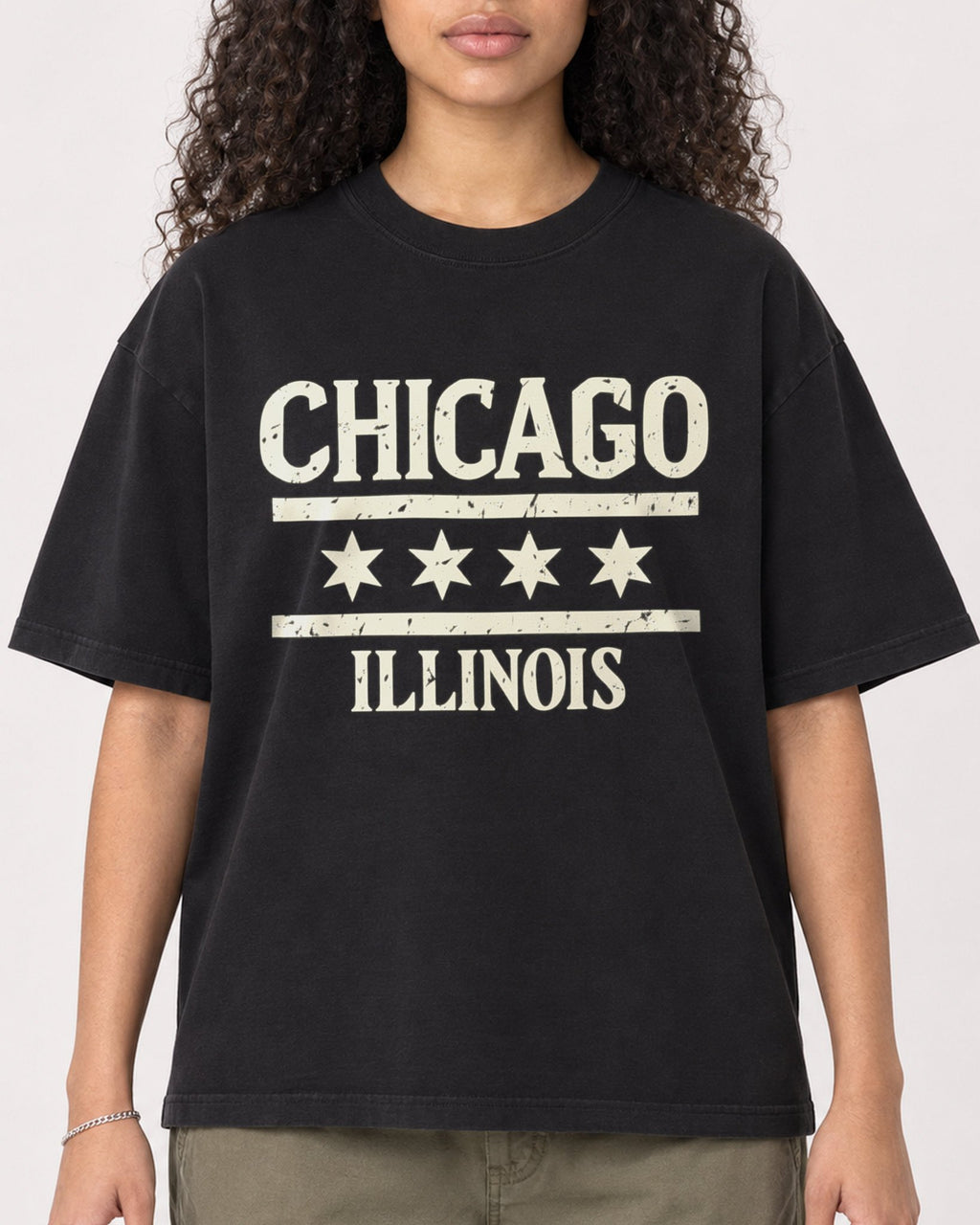 Mockup Boxy Heavyweight Tee Black female close-up 10