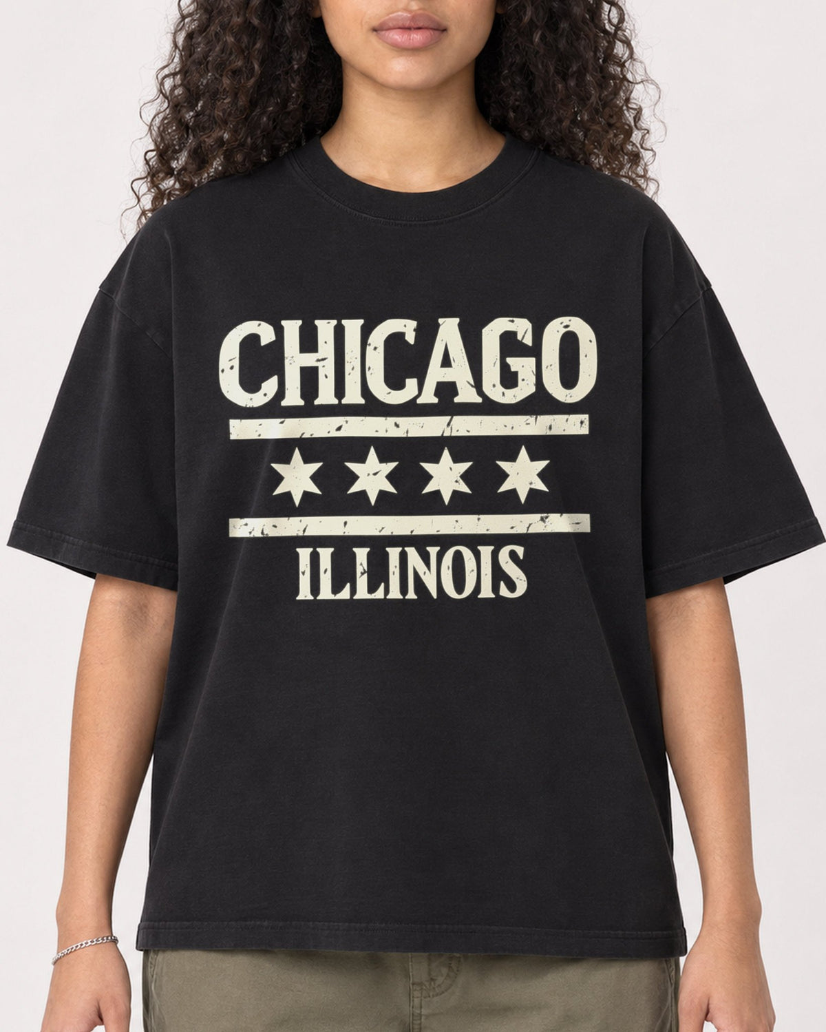 Mockup Boxy Heavyweight Tee Black female close-up 10