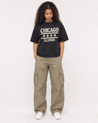 Mockup Boxy Heavyweight Tee Black female full-body 10