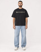 Mockup Boxy Heavyweight Tee Black male full-body 37