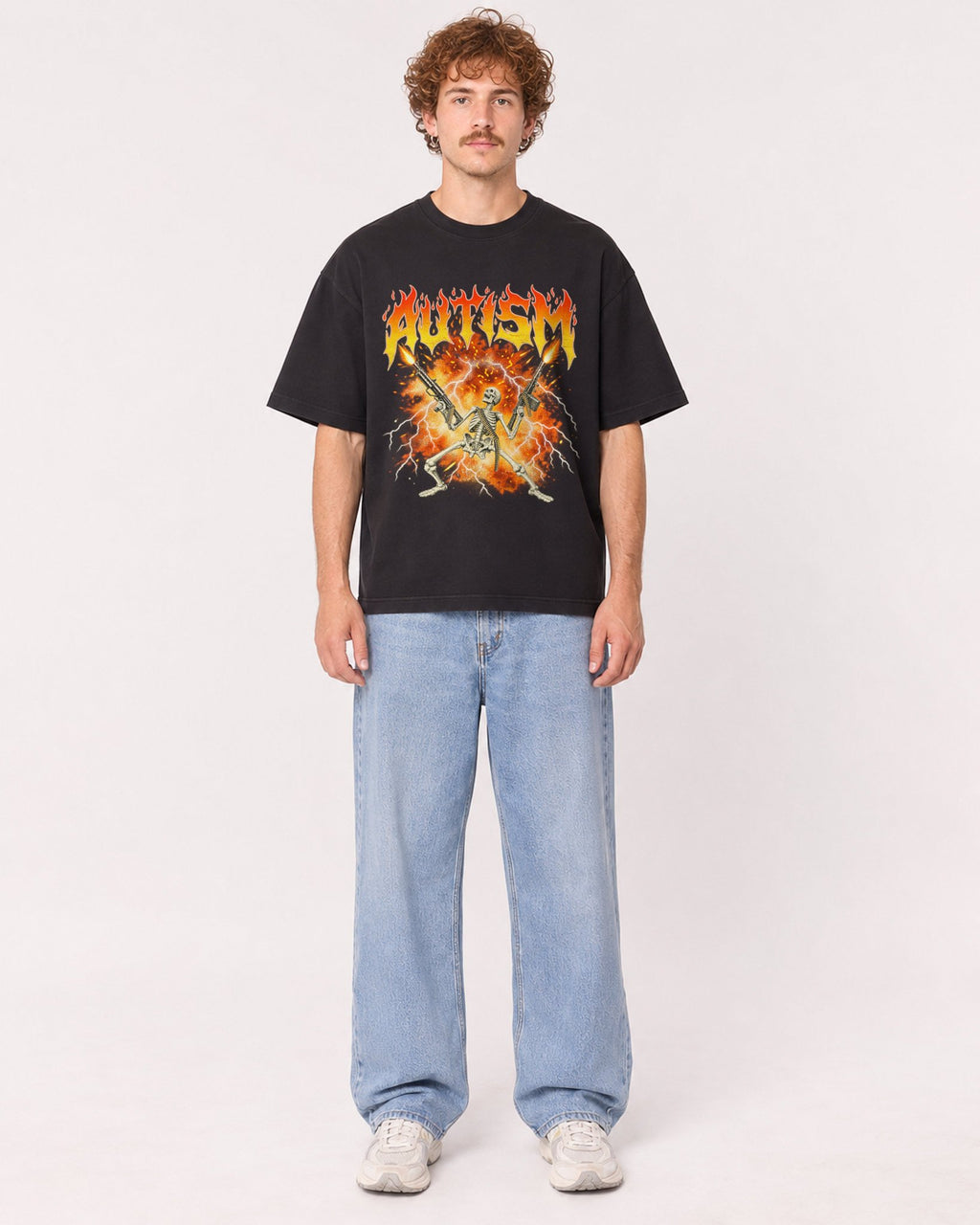 Mockup Boxy Heavyweight Tee Black male full-body 09