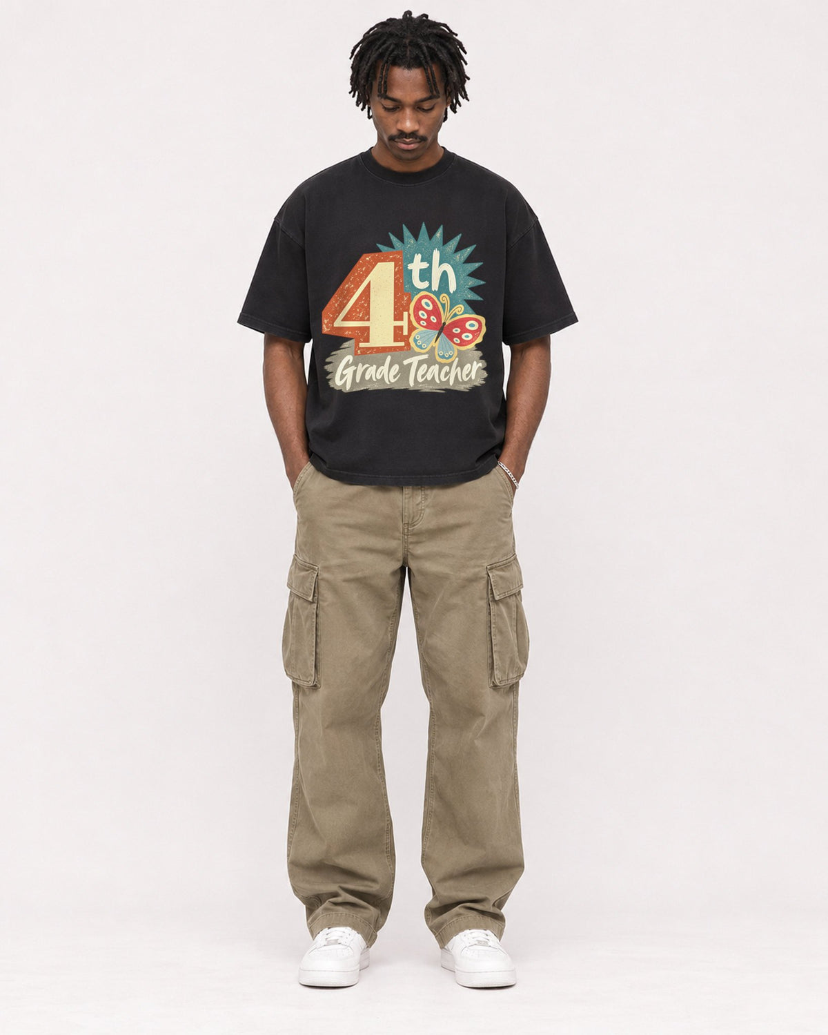 Mockup Boxy Heavyweight Tee Black male full-body 04