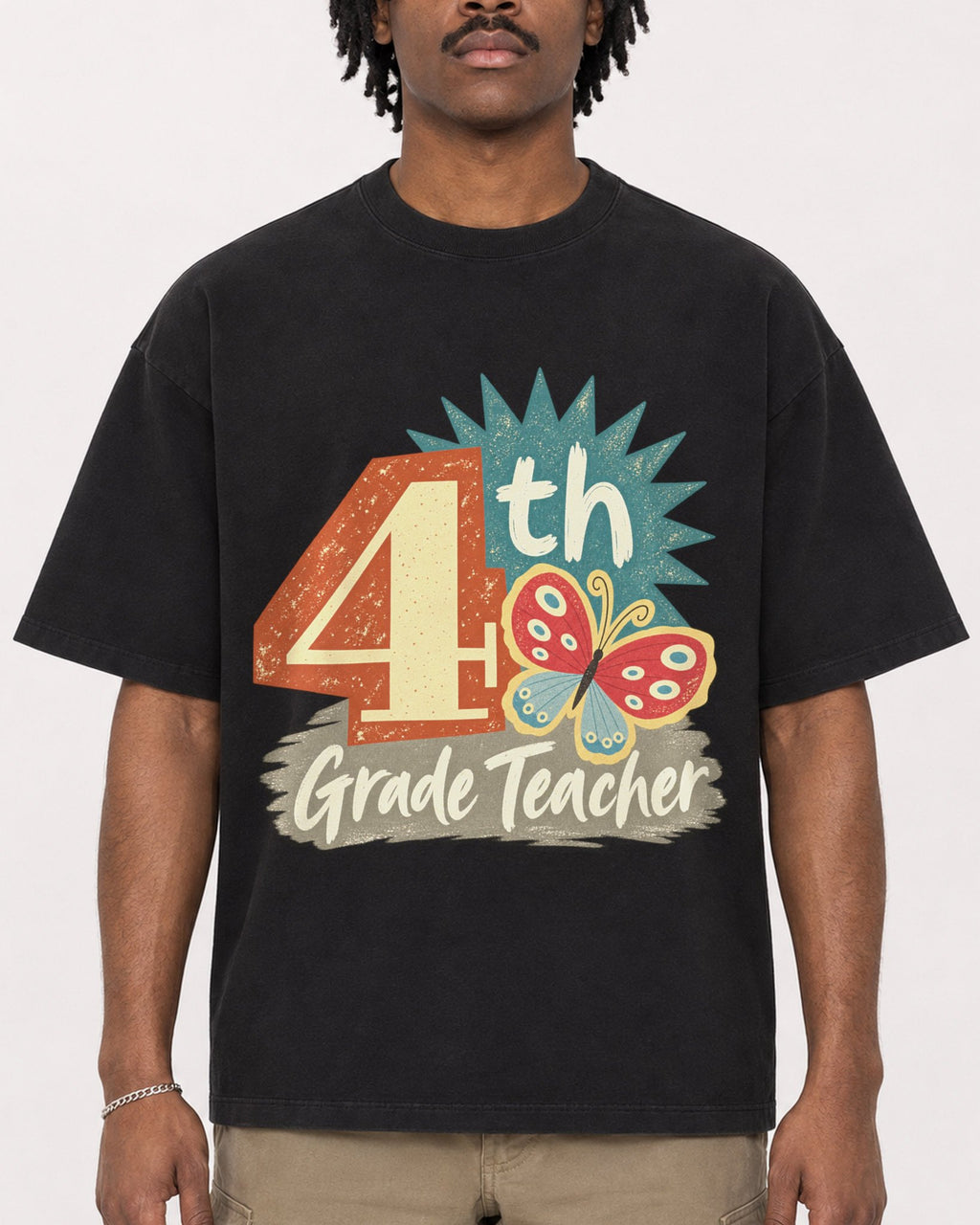 Mockup Boxy Heavyweight Tee Black male close-up 04