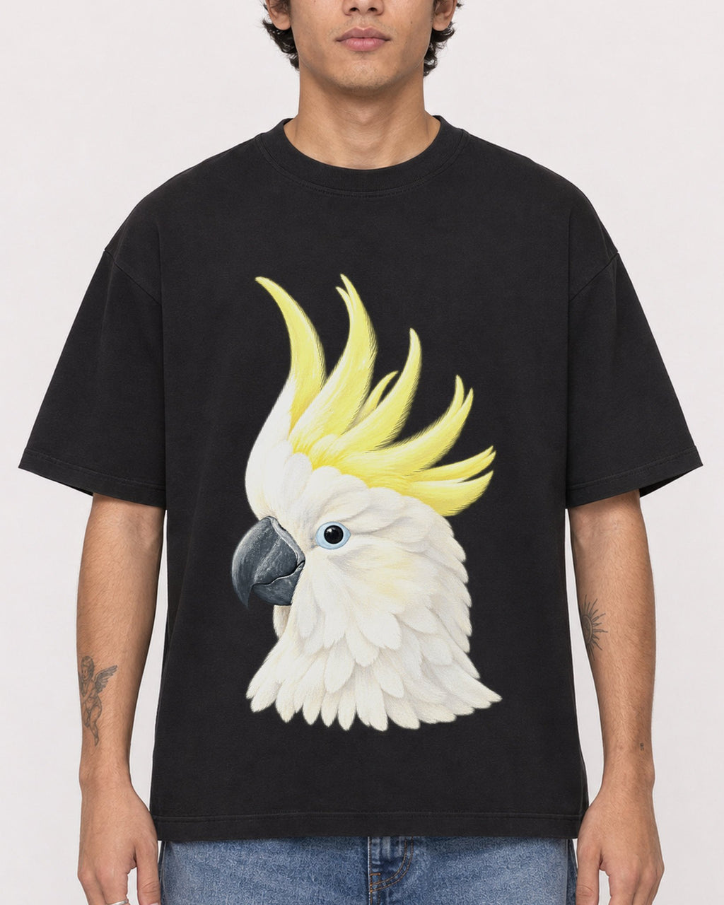 Mockup Boxy Heavyweight Tee Black male close-up 06