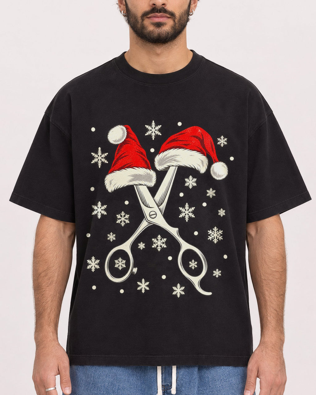 Mockup Boxy Heavyweight Tee Black male close-up 27