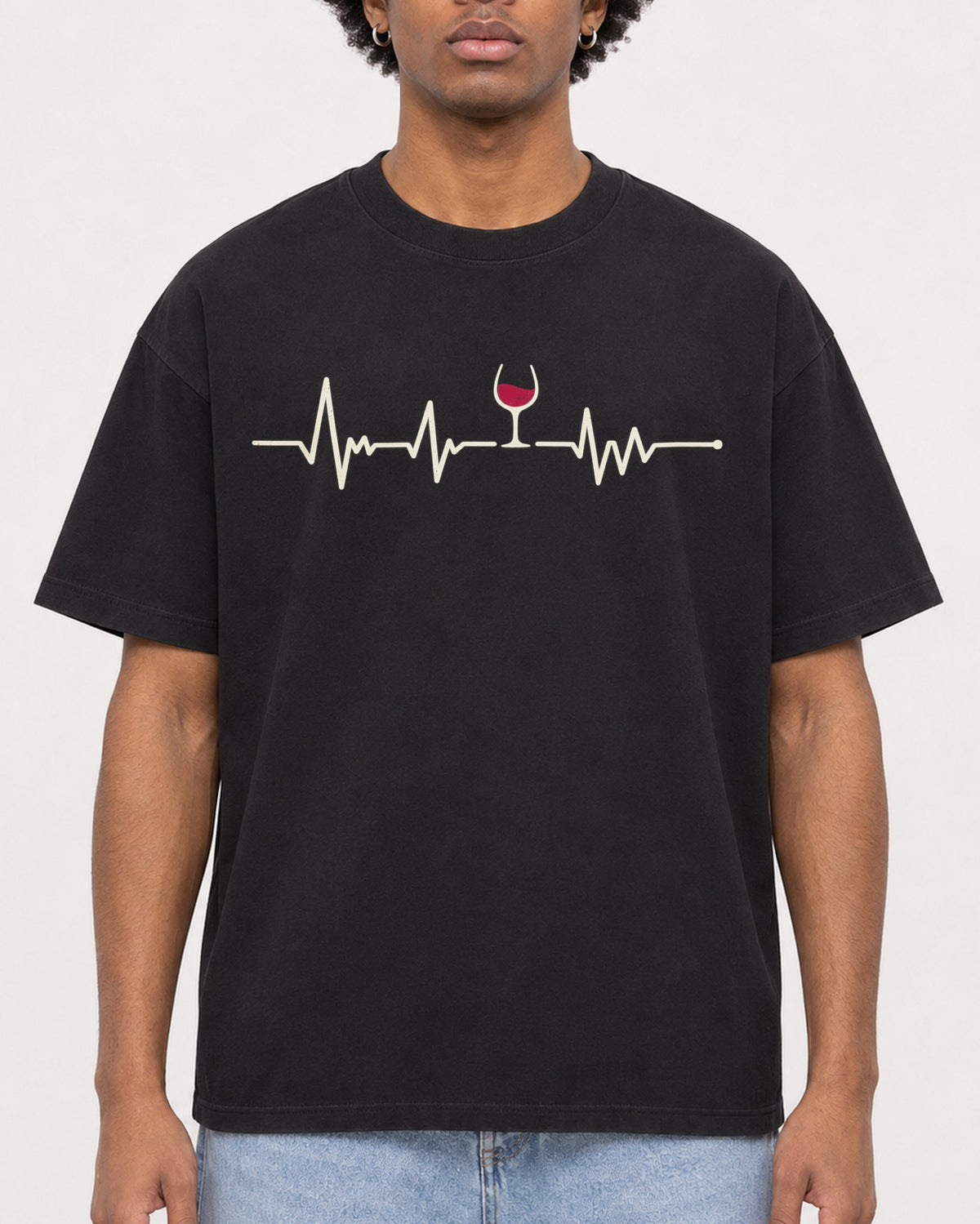 Mockup Boxy Heavyweight Tee Black male close-up 45