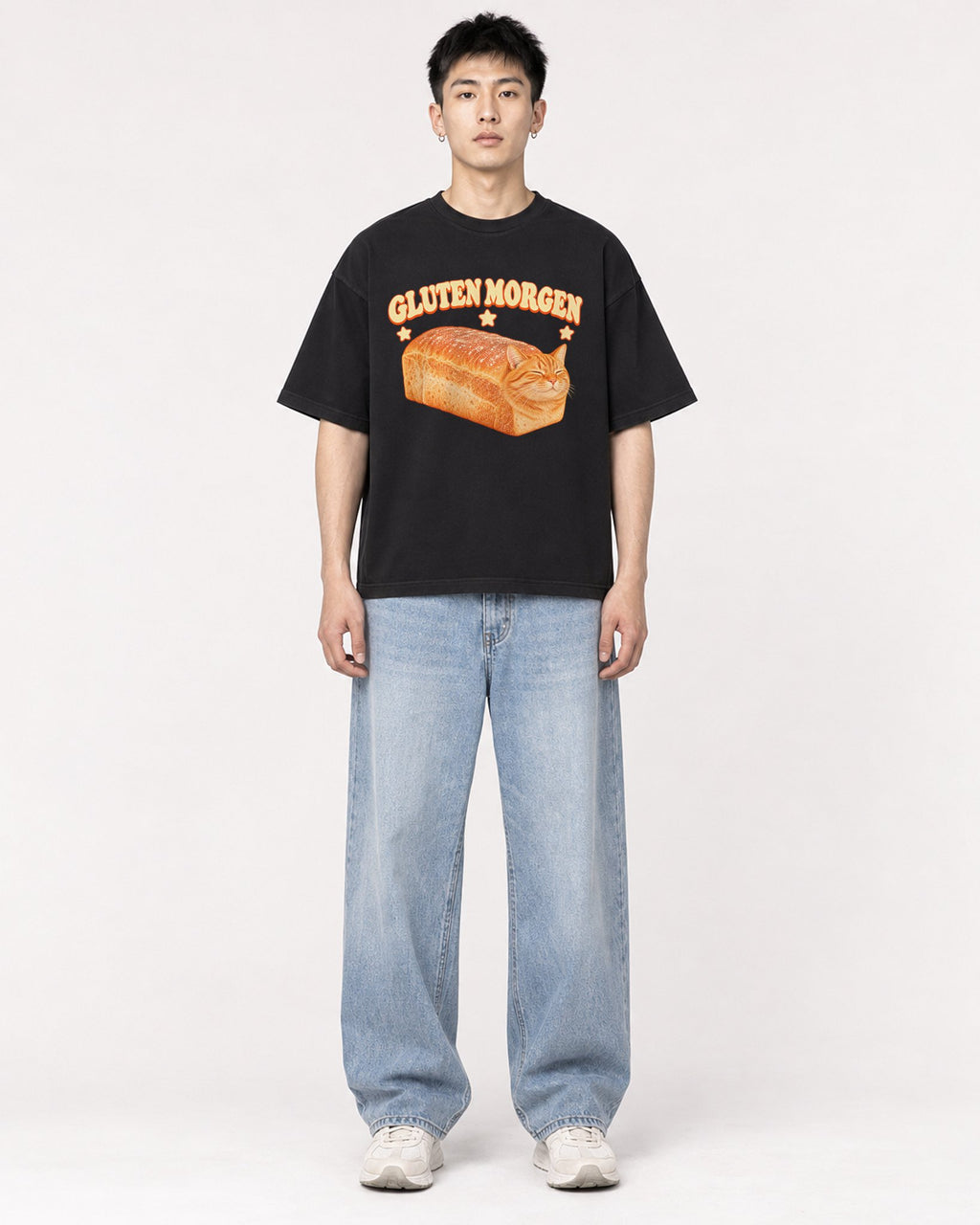 Mockup Boxy Heavyweight Tee Black male full-body 21