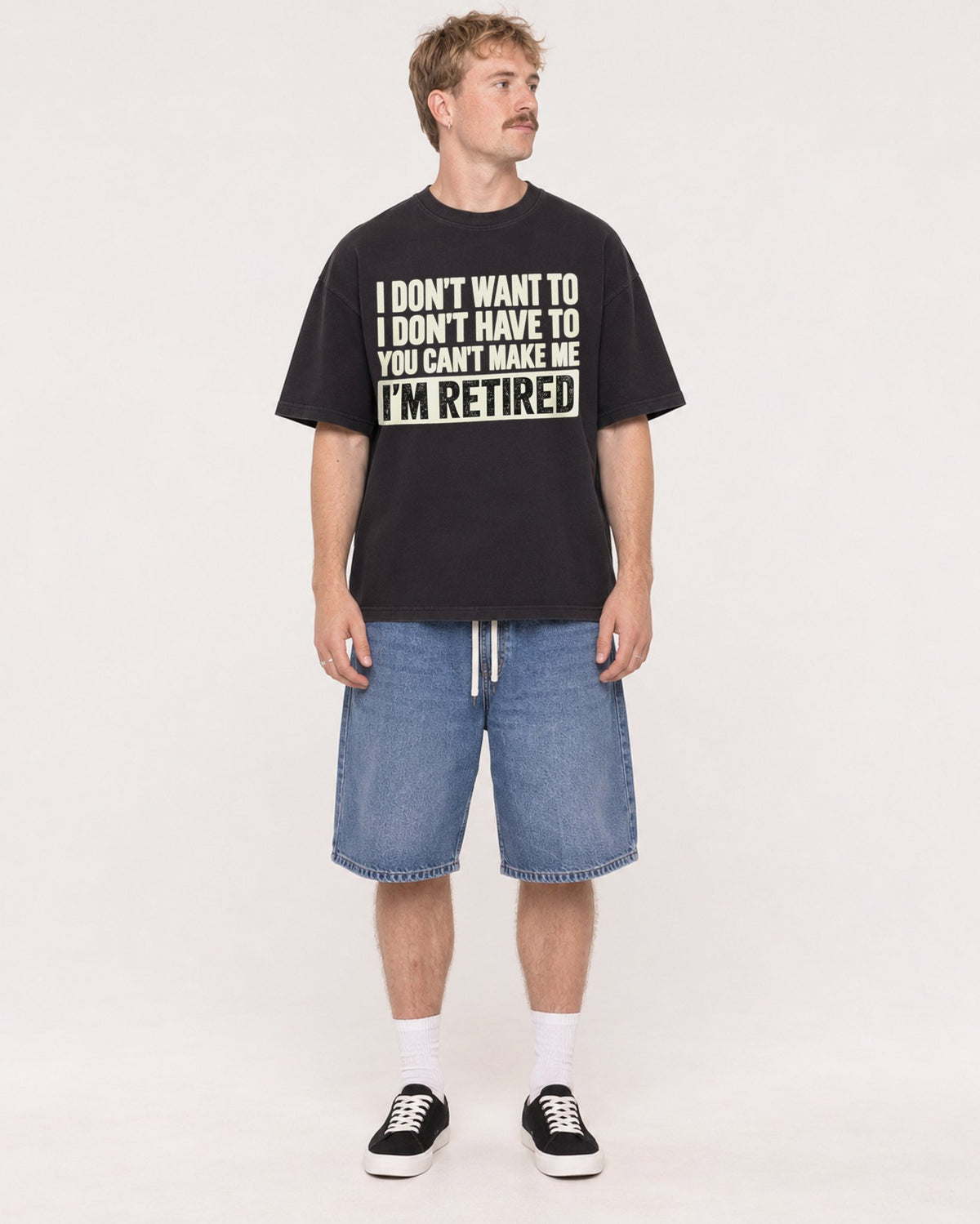 Mockup Boxy Heavyweight Tee Black male full-body 19