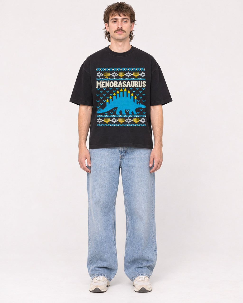 Mockup Boxy Heavyweight Tee Black male full-body 29