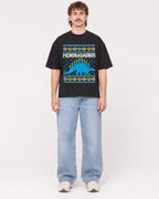 Mockup Boxy Heavyweight Tee Black male full-body 29
