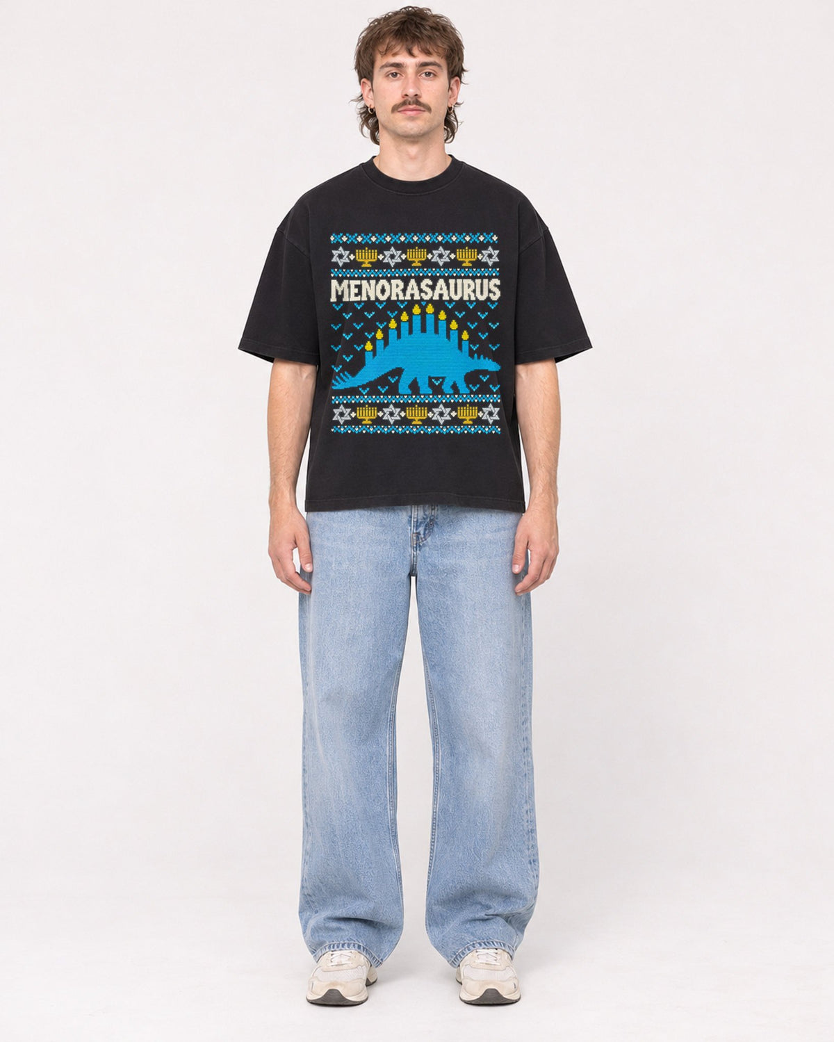 Mockup Boxy Heavyweight Tee Black male full-body 29