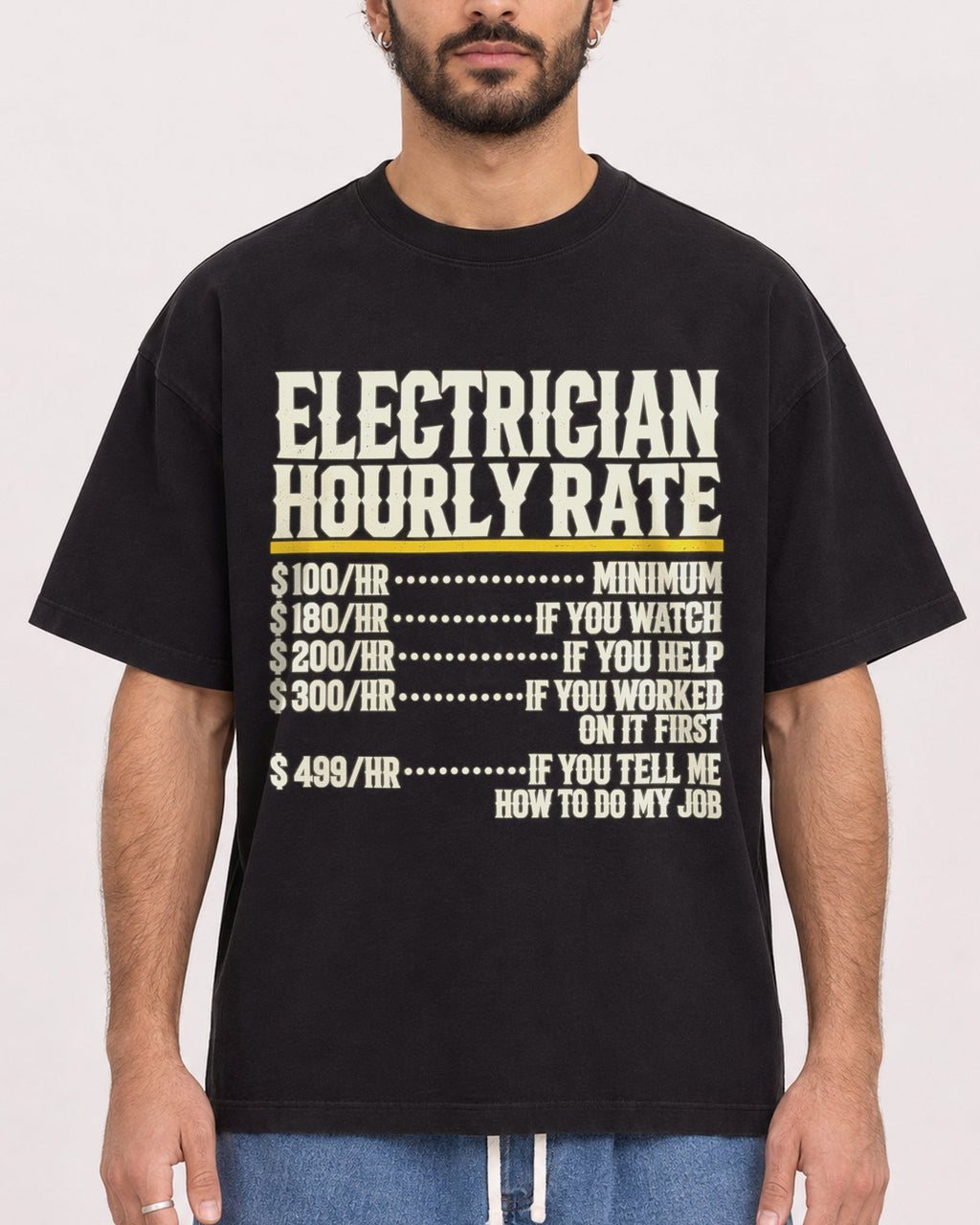 Mockup Boxy Heavyweight Tee Black male close-up 27