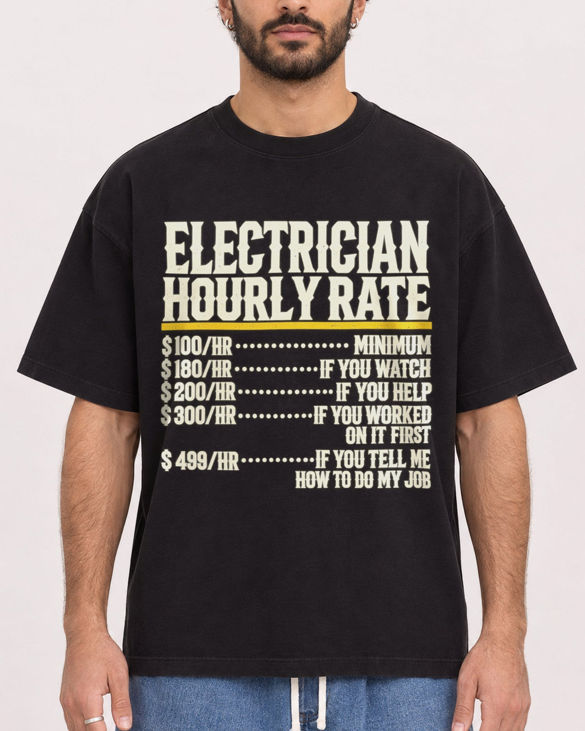 Mockup Boxy Heavyweight Tee Black male close-up 27