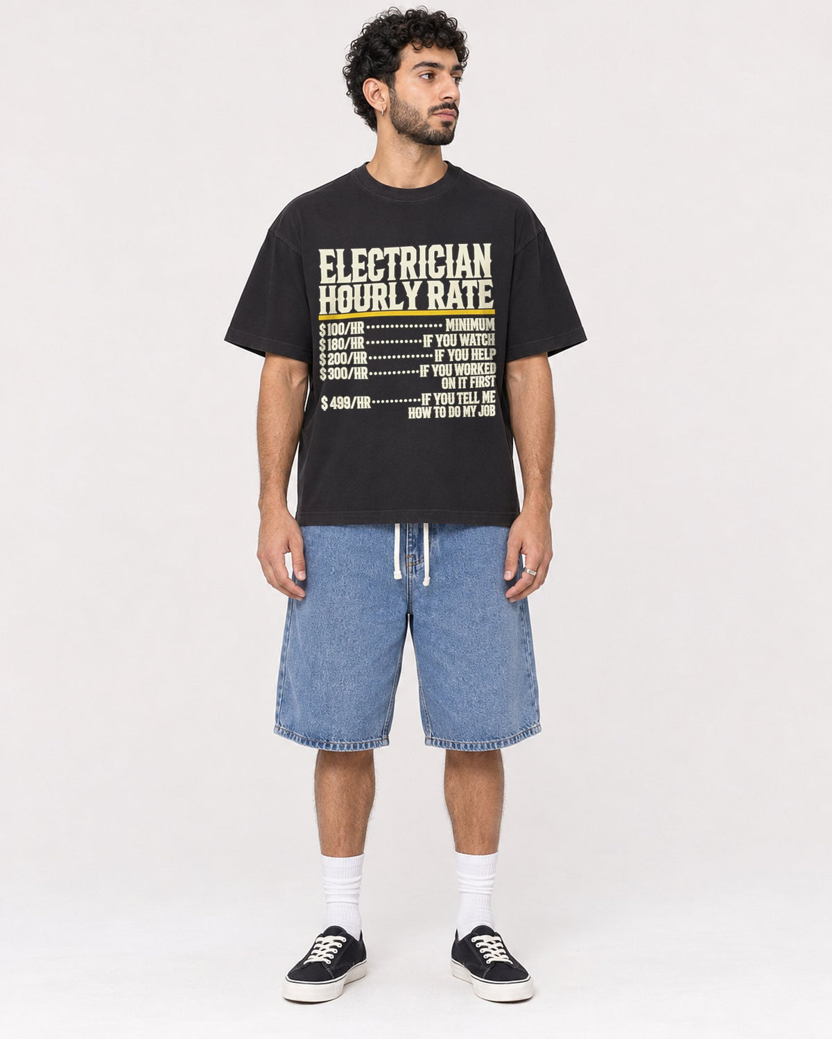 Mockup Boxy Heavyweight Tee Black male full-body 27