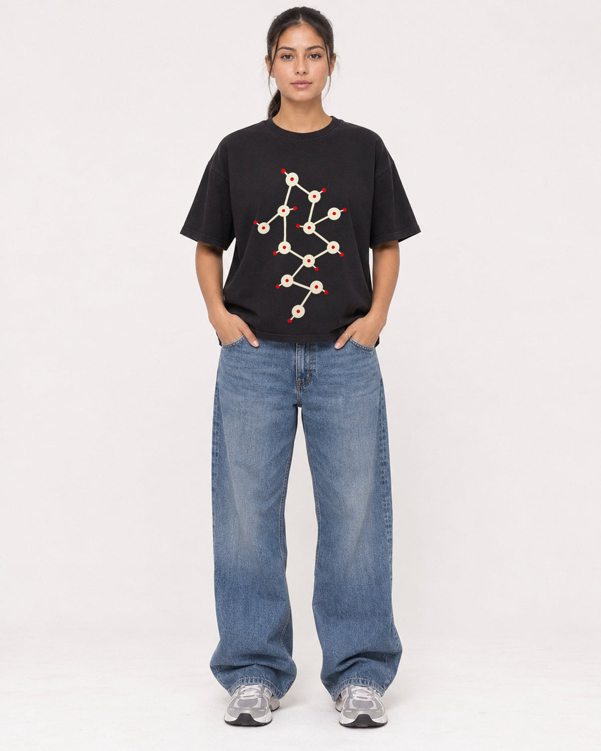 Mockup Boxy Heavyweight Tee Black female full-body 16