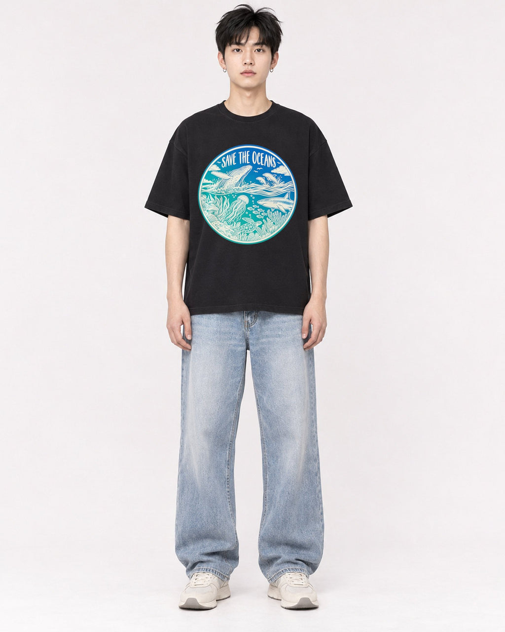 Mockup Boxy Heavyweight Tee Black male full-body 01
