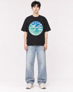 Mockup Boxy Heavyweight Tee Black male full-body 01
