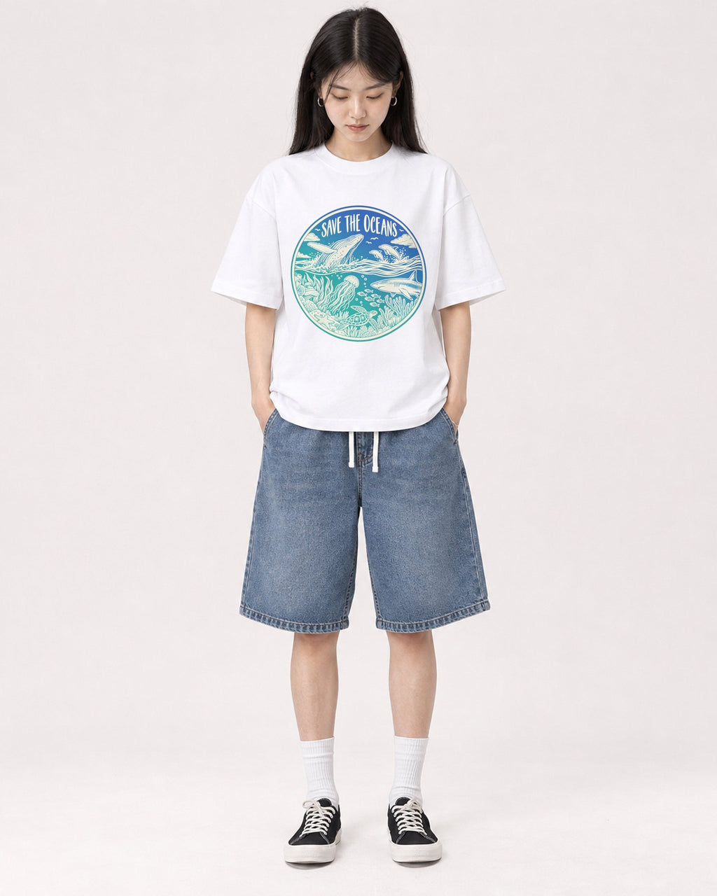 Mockup Boxy Heavyweight Tee White female full-body 01