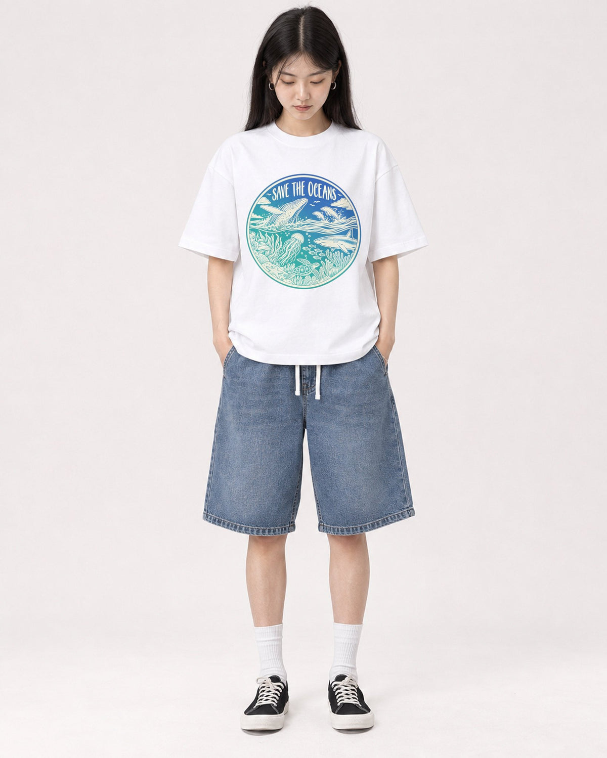 Mockup Boxy Heavyweight Tee White female full-body 01