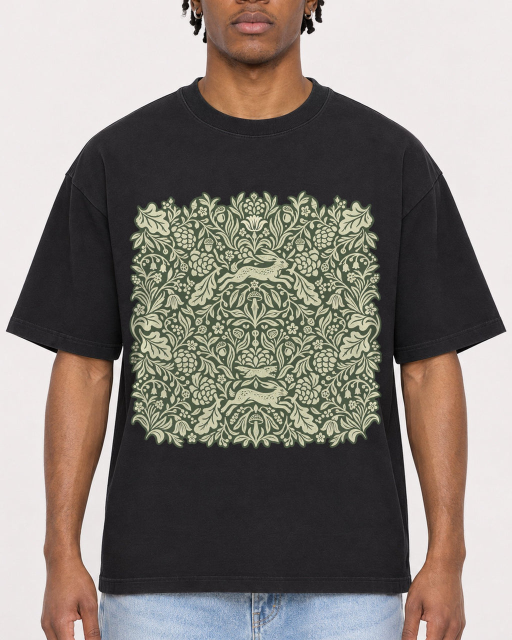 Mockup Boxy Heavyweight Tee Black male close-up 05
