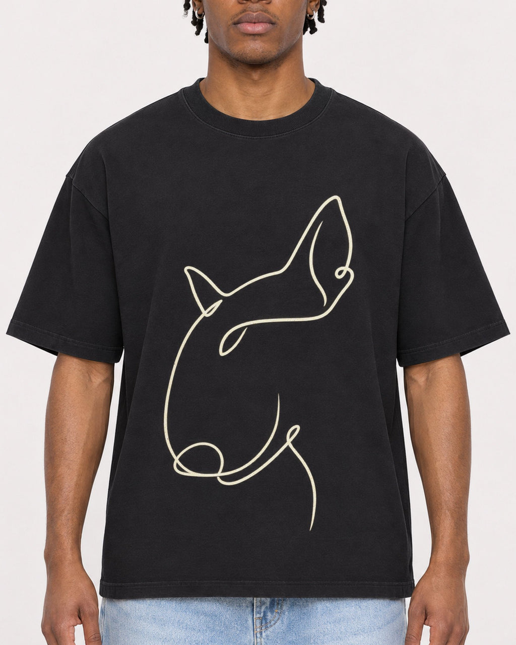 Mockup Boxy Heavyweight Tee Black male close-up 05
