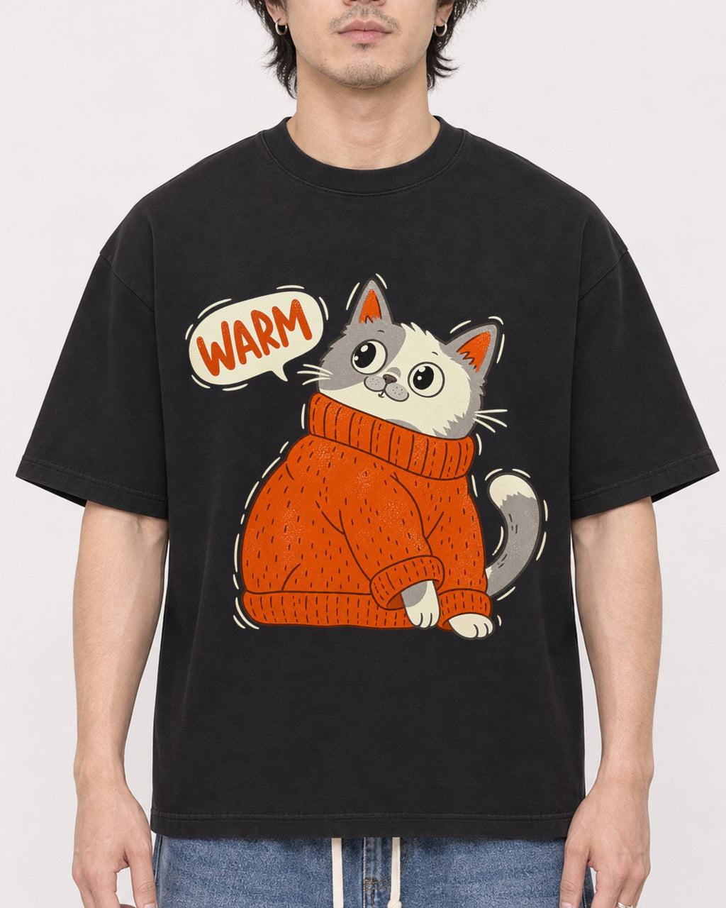 Mockup Boxy Heavyweight Tee Black male close-up 03