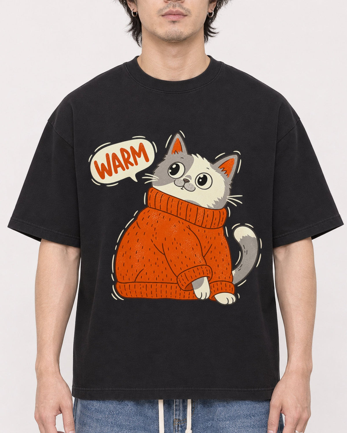 Mockup Boxy Heavyweight Tee Black male close-up 03