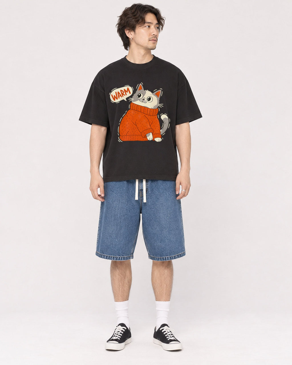 Mockup Boxy Heavyweight Tee Black male full-body 03