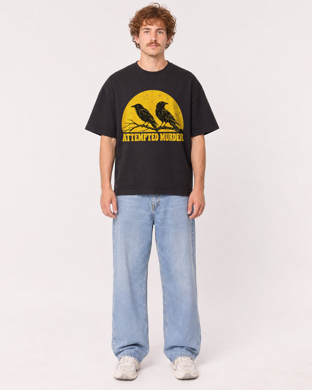 Mockup Boxy Heavyweight Tee Black male full-body 09