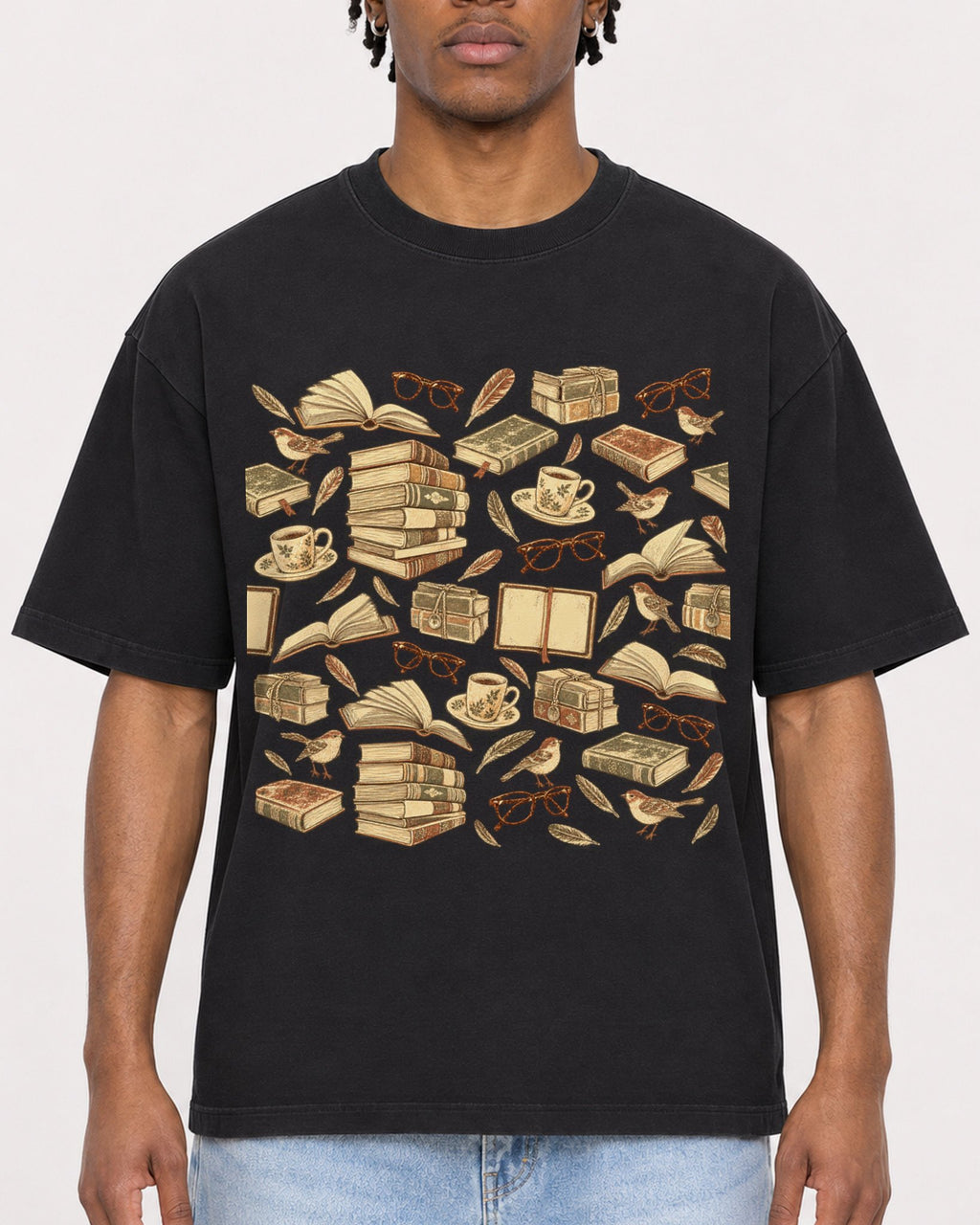 Mockup Boxy Heavyweight Tee Black male close-up 05