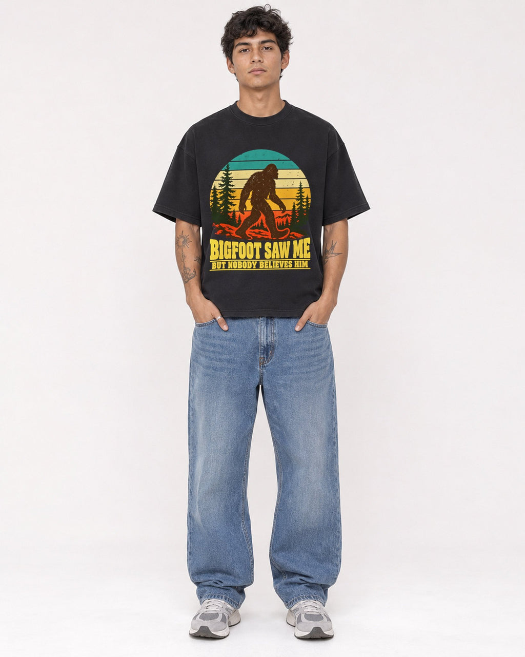 Mockup Boxy Heavyweight Tee Black male full-body 06