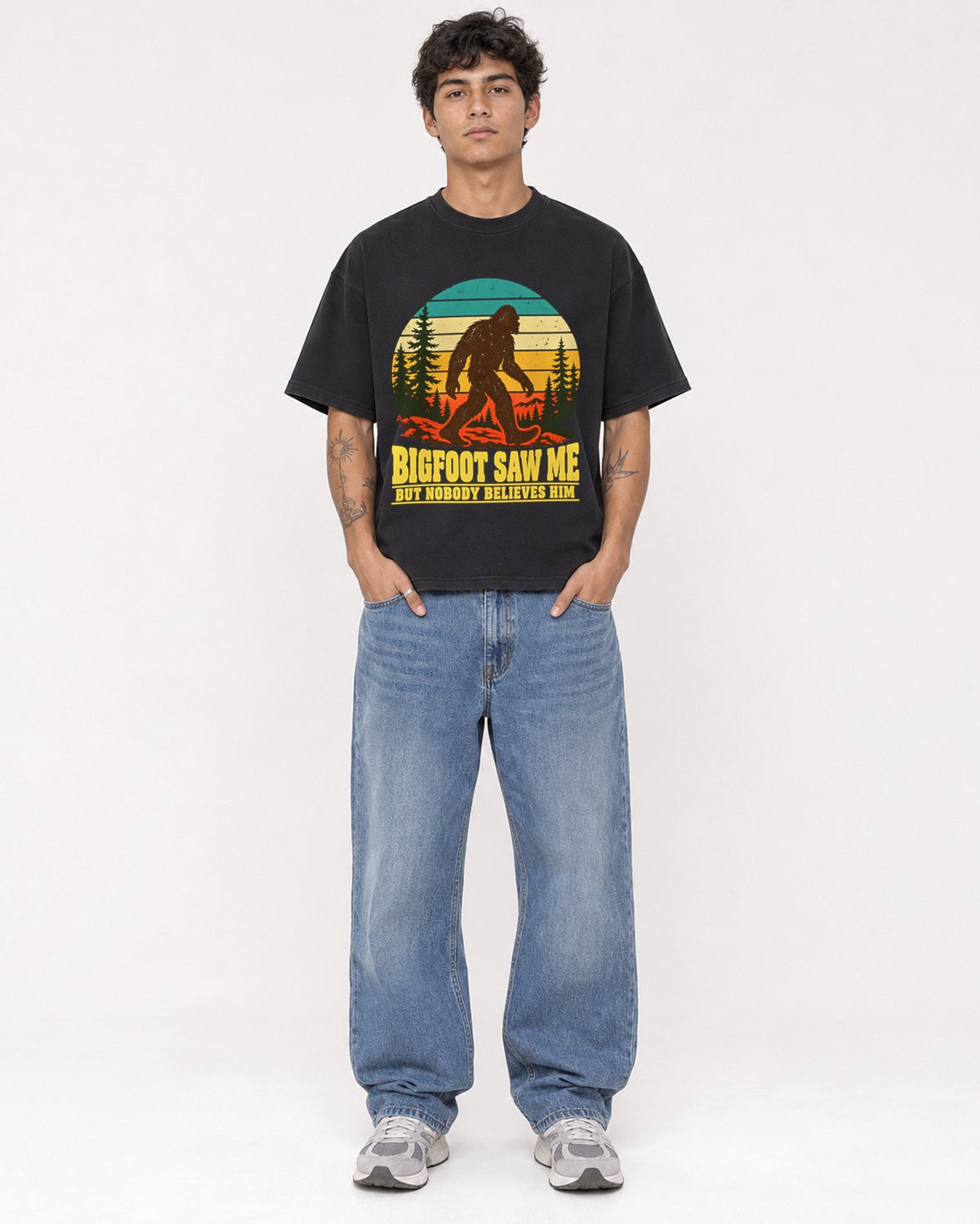 Mockup Boxy Heavyweight Tee Black male full-body 06