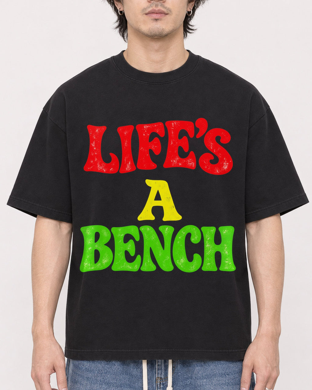 Mockup Boxy Heavyweight Tee Black male close-up 03