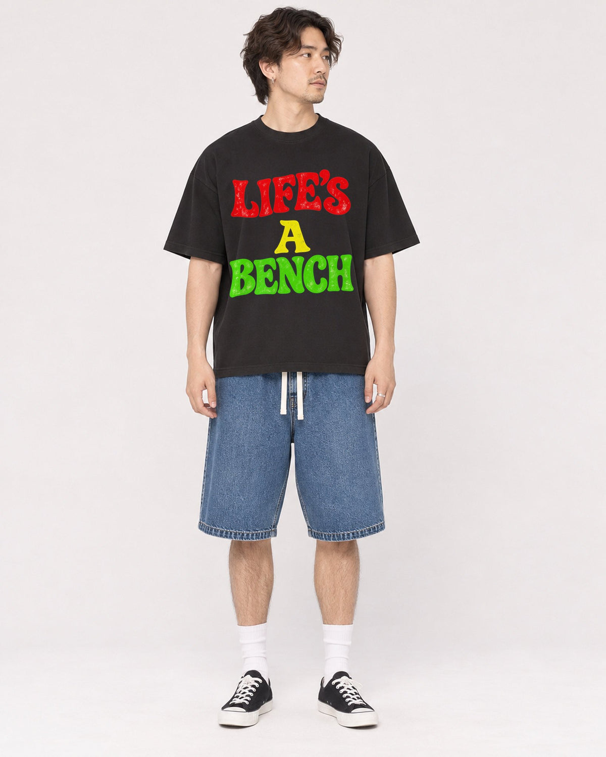 Mockup Boxy Heavyweight Tee Black male full-body 03