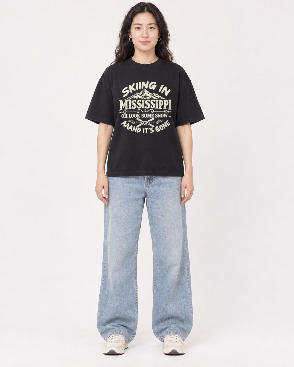 Mockup Boxy Heavyweight Tee Black female full-body 03