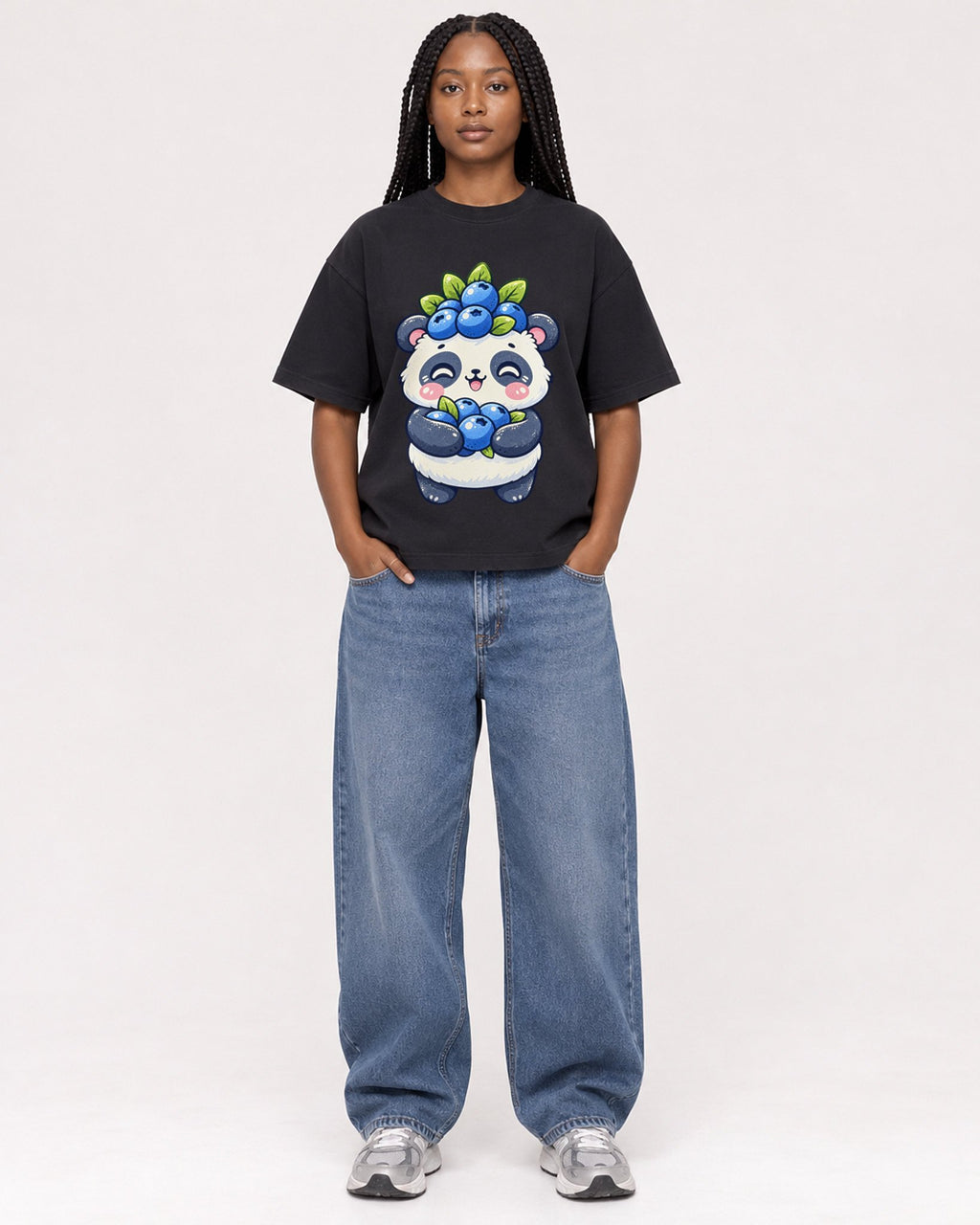 Mockup Boxy Heavyweight Tee Black female full-body 04