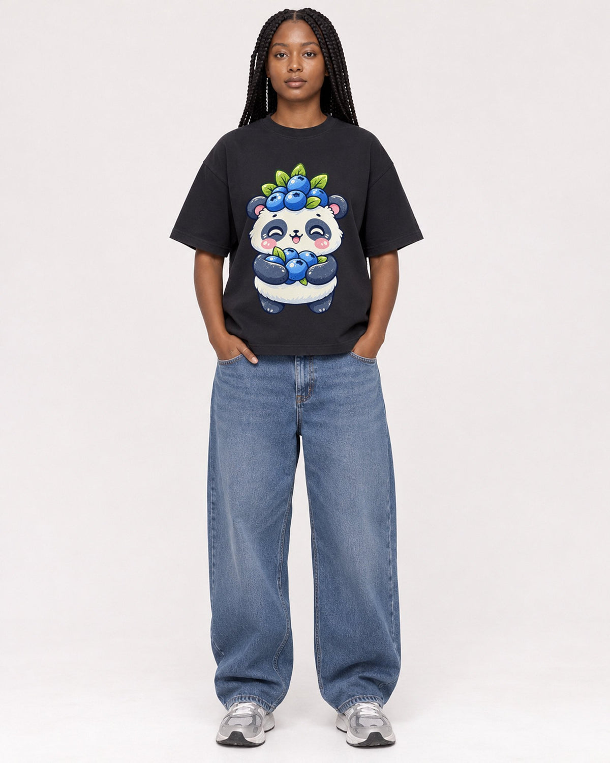 Mockup Boxy Heavyweight Tee Black female full-body 04