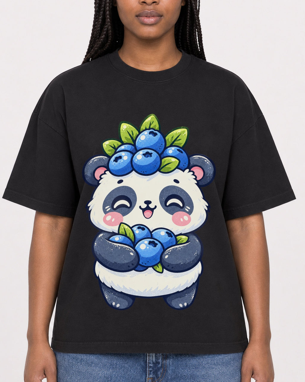 Mockup Boxy Heavyweight Tee Black female close-up 04