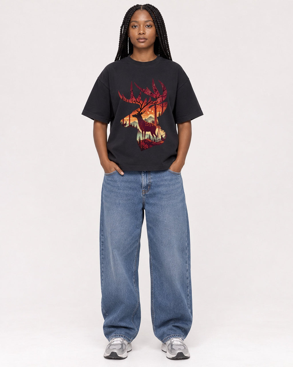Mockup Boxy Heavyweight Tee Black female full-body 04