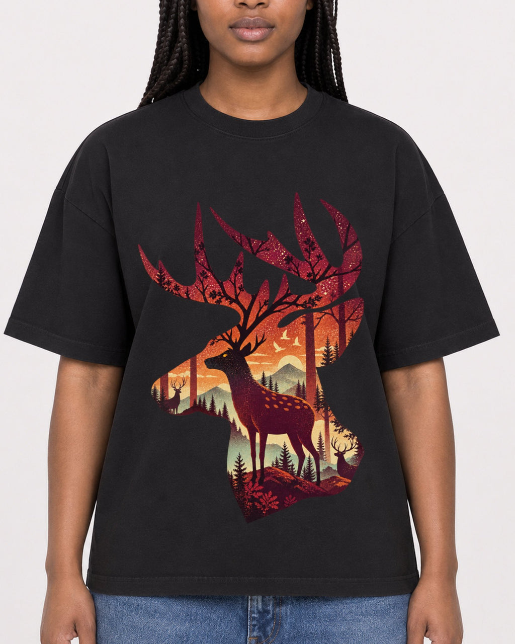 Mockup Boxy Heavyweight Tee Black female close-up 04