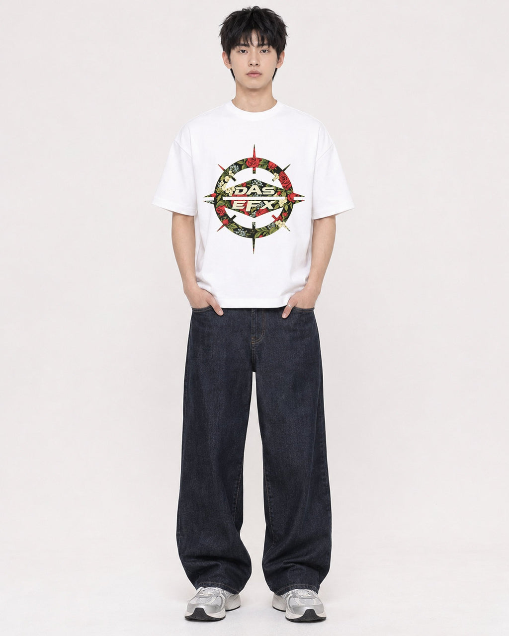 Mockup Boxy Heavyweight Tee White male full-body 01