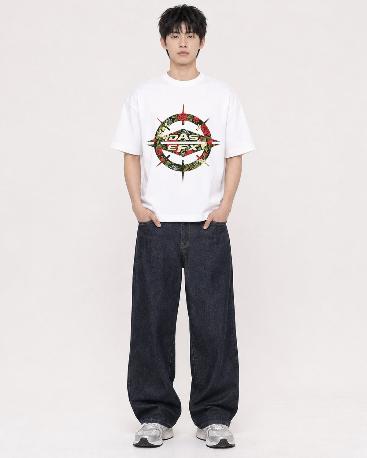 Mockup Boxy Heavyweight Tee White male full-body 01