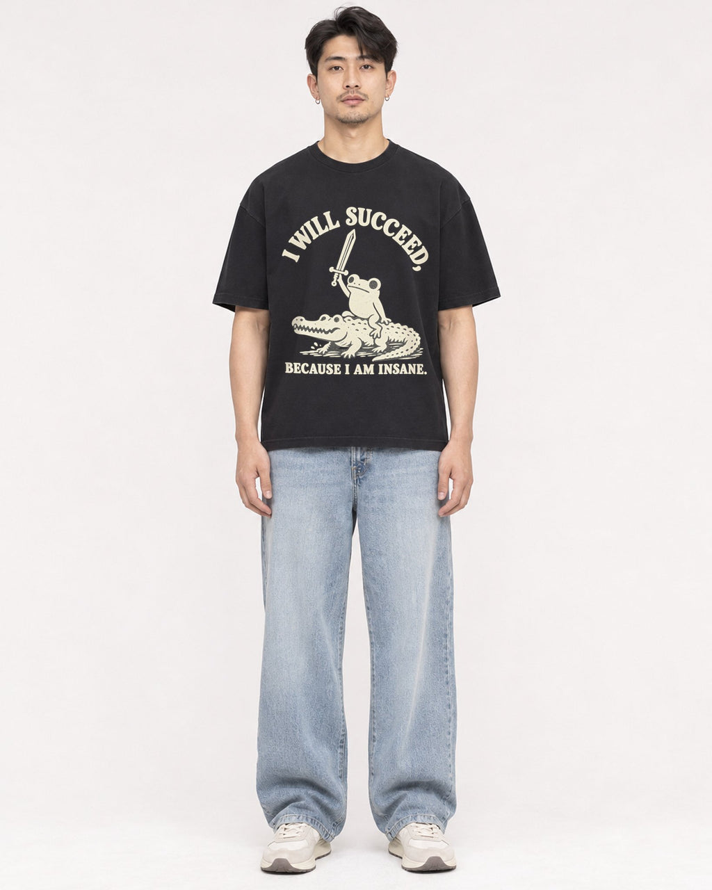 Mockup Boxy Heavyweight Tee Black male full-body 13