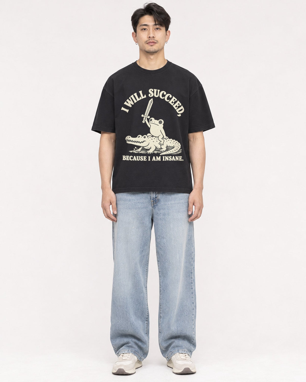 Mockup Boxy Heavyweight Tee Black male full-body 13