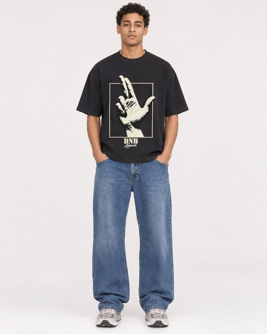 Mockup Boxy Heavyweight Tee Black male full-body 10