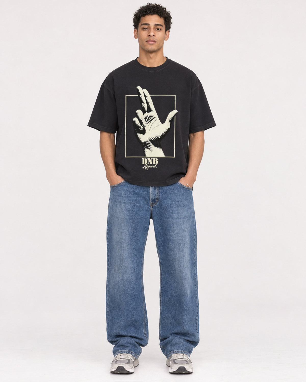 Mockup Boxy Heavyweight Tee Black male full-body 10