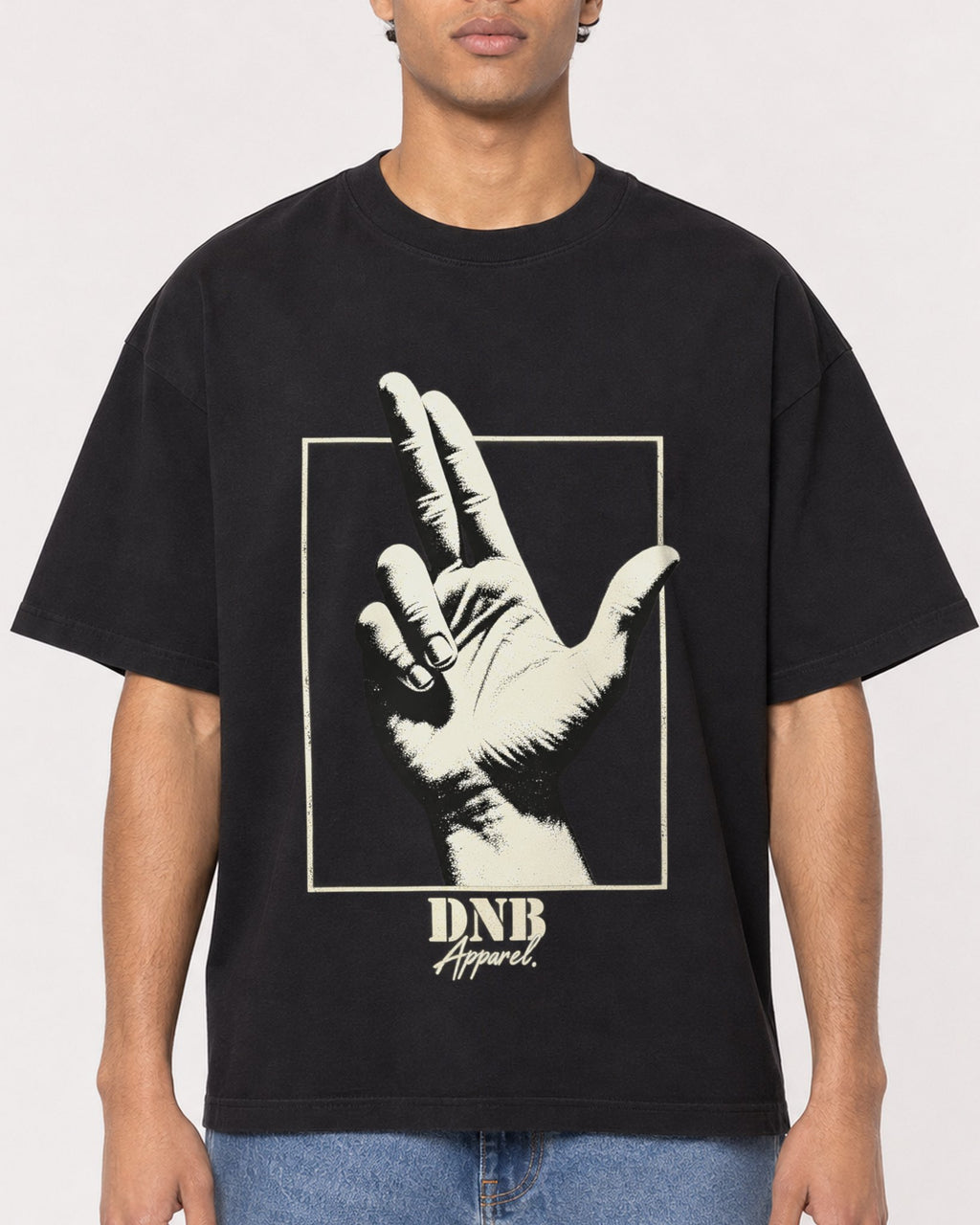 Mockup Boxy Heavyweight Tee Black male close-up 10