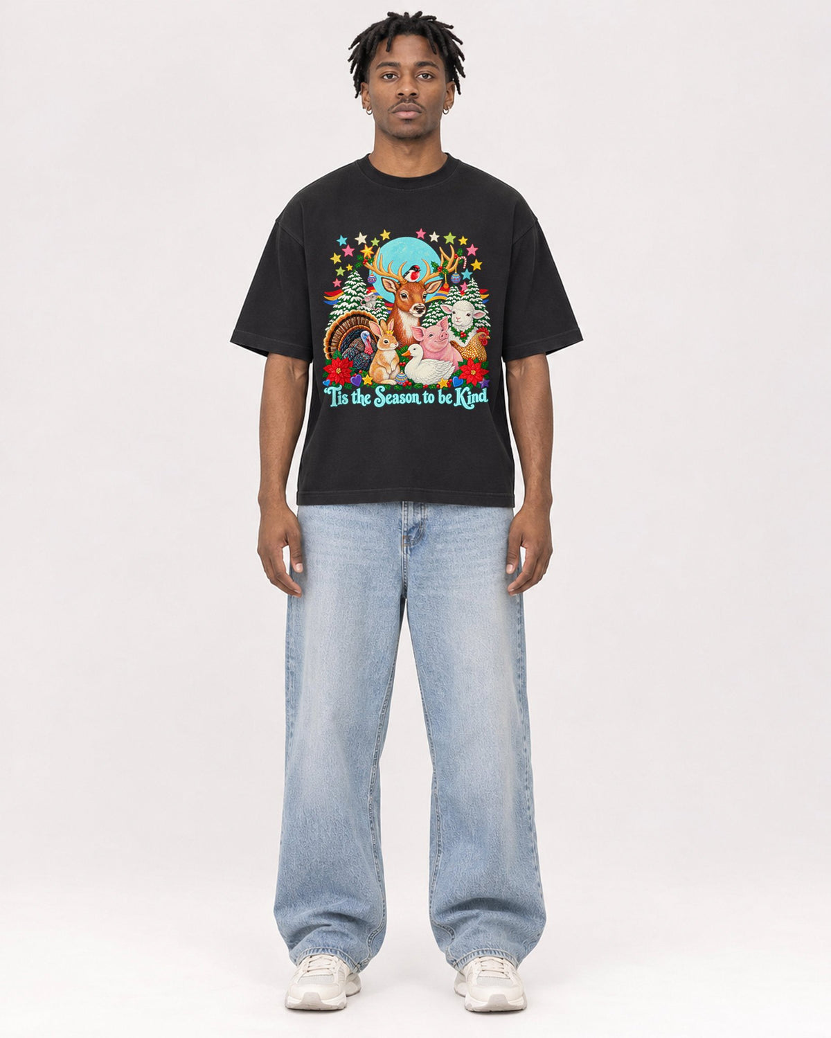 Mockup Boxy Heavyweight Tee Black male full-body 05